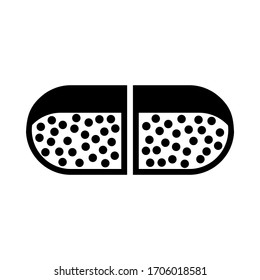 Cápsulas de línea plana negra, pastillas, icono de tabletas logotipo para farmacia, web, app, ui con una ilustración transparente de fondo.