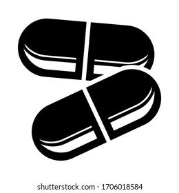 Cápsulas de línea plana negra, pastillas, icono de tabletas logotipo para farmacia, web, app, ui con una ilustración transparente de fondo.