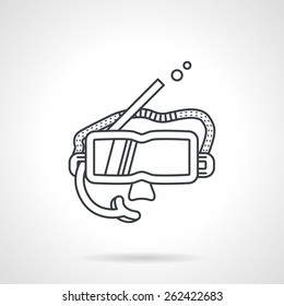 Black flat line design vector icon for diving mask with tube on white background.