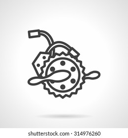 Black flat line design vector icon for electric bike crank. Power sprocket with pedals and wires. Design elements for business and website