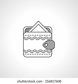 Black flat line handmade wallet with pay card on white background.
