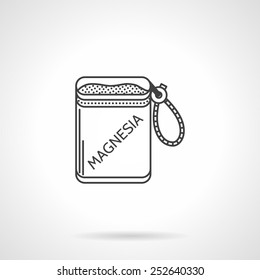 Black flat line vector icon for bag with magnesia for sport or rock climbing on white background.