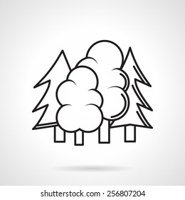 Black flat line vector icon for four trees for park or forest symbol or for game area on white background.