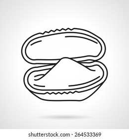Black flat line vector icon for opened oyster on white background. Seafood menu.
