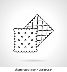 Black flat line vector icon for two square crisp cookies or cracker on white background.