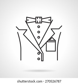 Black flat line vector icon for fragment official man suit with bow-tie on white background.