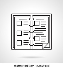 Black flat line vector icon for open menu for cafe or restaurant on white background.
