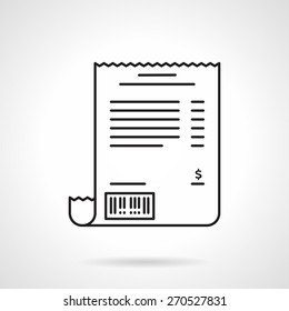 Black flat line vector icon for receipt sheet on white background.