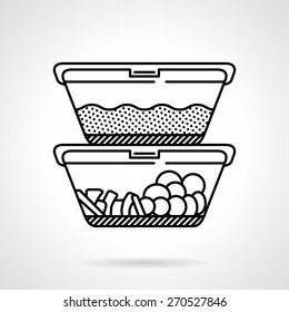 Black flat line vector icon for two lunch boxes or containers with food on white background.