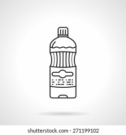 Black flat line vector icon for full plastic water bottle with label on white background.