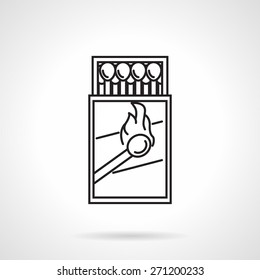 Black flat line vector icon for open box with matches on white background.
