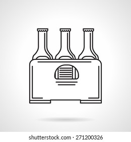 Black flat line vector icon for case of beer bottles on white background.