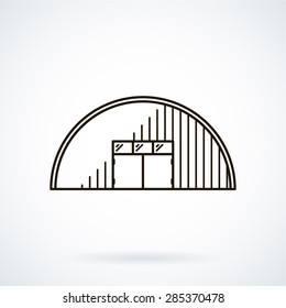 Black Flat Line Vector Icon Hangar On White Background.