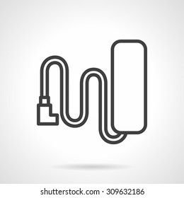 Black flat line vector icon for battery with wire for electric bike. Power supply, charge, parts for e-bike. Elements of web design for business, logo and website.