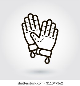 Black Flat Line Vector Icon With A Picture Of Gloves On White Background.