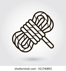 Black flat line vector icon with a picture of a hank of rope on white background.