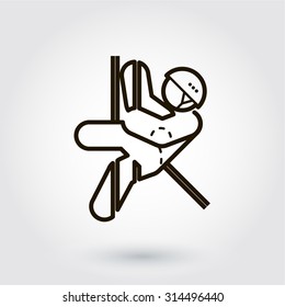 Black flat line vector icon with a picture of industrial climber on white background.
