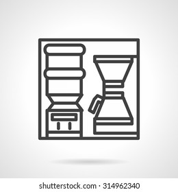 Black flat line vector icon with coffee appliance. Concept sign for self-service in office or cafe. Design elements for business and website