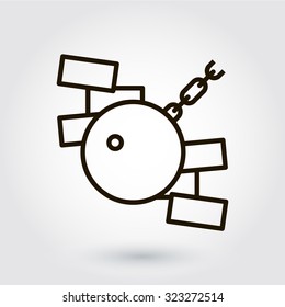 Black flat line vector icon with a picture of a symbol dismantling demolition breakdown on white background.