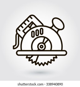 Black flat line vector icon with a picture of a symbol circular hand saw on white background.