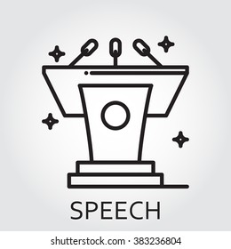 Black flat Line vector icon with a picture of speech as tribune