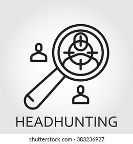 Black flat Line vector icon with a picture of headhunting