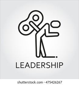 Black flat line vector icon with a picture of leadership as key man on white background.