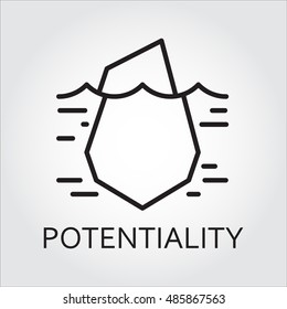 Black Flat Line Vector Icon With A Picture Of Hidden Potential And Opportunity As Iceberg On White Background.