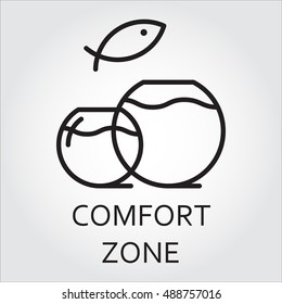 Black flat line vector icon with a picture of comfort zone as aquarium on white background.