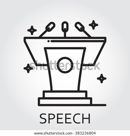 Black flat Line vector icon with a picture of speech as tribune
