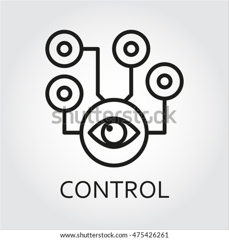 Black flat line vector icon with a picture of control as eye on white background.