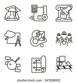 Black flat line vector set icon with a picture of a symbol construction engineering build  on white background.