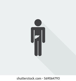 Black flat Liver icon with long shadow on white background