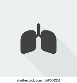 Black flat Lungs icon with long shadow on white background