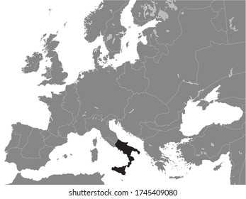 Black Flat Map Of Kingdom Of Sicily (year 1190) Inside Gray Map Of European Continent