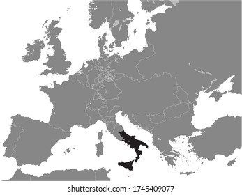 Black Flat Map Of Kingdom Of The Two Sicilies (year 1839) Inside Gray Map Of European Continent