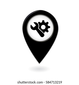 Black flat map pointer. Auto mechanic pin.
