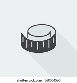 Black flat Measuring Tape icon with long shadow on white background