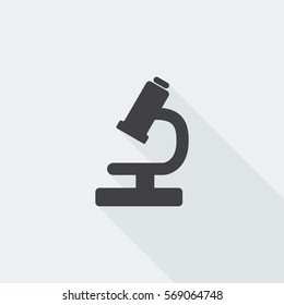 Black flat Microscope icon with long shadow on white background