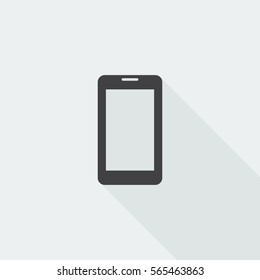 Black flat Mobile Phone icon with long shadow on white background