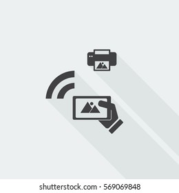 Black flat Mobile Photo Printing icon with long shadow on white background