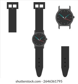 Reloj de pulsera de Vector moderno plano negro