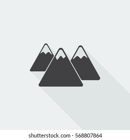 Black flat Mountain icon with long shadow on white background
