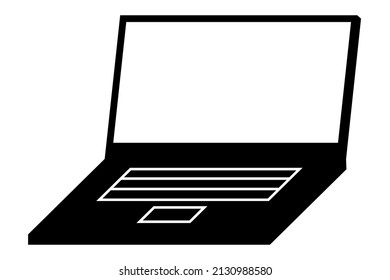 Black flat notebook icon. Black and white vector laptop icon illustration. Portable pc illustration
