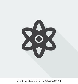 Black flat Nuclear icon with long shadow on white background