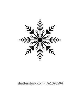 black flat outline snowflake icon isolated on white. New Year pictogram. Vector illustration. Christmas clip art. Web button. Christmas label. winter sign. back and white