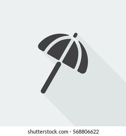 Black flat Parasol icon with long shadow on white background