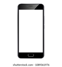 Black flat phone white screen, vector drawing modern smartphone design. 
Isolated on white Background. Vector Illustration