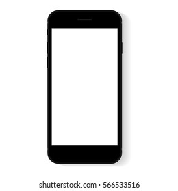 black flat phone white screen, vector drawing modern smart phone design