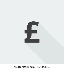 Black flat Pound icon with long shadow on white background